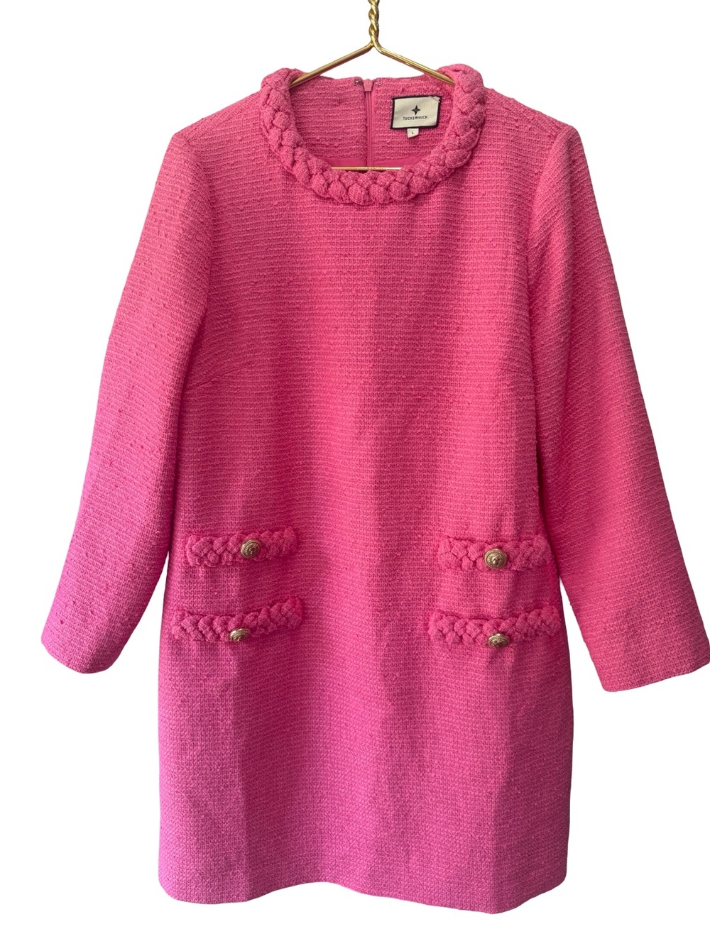 Tuckernuck Hot Pink Bouclé Mini Dress with Braided Trim - Picture 2 of 16